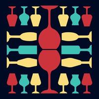 Glaswaren rotes, gelbes und türkisfarbenes Farbsymbol. Restaurant-Service. Alkohol bar. Portwein und Madeira-Gläser. Weingläser auf dunkelblauem Hintergrund. isolierte Vektorillustration vektor