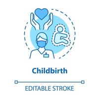Symbol für das Geburtskonzept. geburtspflegeidee dünne linie illustration. Schwangerschaft, Mutterschaft. Geburtshelfer, Arzt. Entbindungsheim. Vektor isolierte Umrisszeichnung. bearbeitbarer Strich