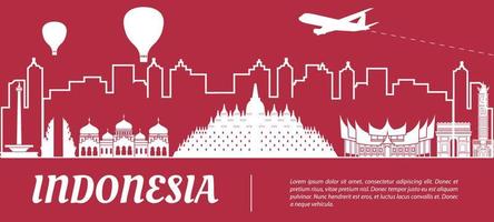 indonesien berömda landmärke siluett med röd och vit färg design vektor