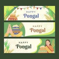 Happy Pongal Festival Banner Set vektor