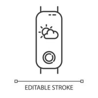 Fitnessgerät mit linearem Symbol der Wettervorhersagefunktion. aktives Lifestyle-Gadget mit Meteorologie-Anzeige. dünne Linie Abbildung. Kontursymbol. Vektor isolierte Umrisszeichnung. bearbeitbarer Strich