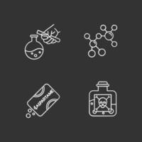 Wissenschaft Entwicklung Kreide Icons Set. biotechnologische Produkte. Süßstoff. im Labor arbeiten. Chemikalien herstellen. Forschung in der organischen Chemie. isolierte tafel Vektorgrafiken vektor