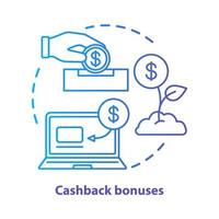 cashback bonusar konceptikon. cash back service idé tunn linje illustration. kund lojalitet. belöning, förmånsprogram. pengarna återbetalas. vektor isolerade konturritning