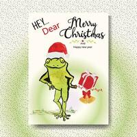 lustige Weihnachtskarte mit frechem Frosch, Aquarellvektor-Designschablone vektor
