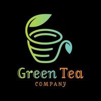 grönt te blad kopp logotypdesign vektor
