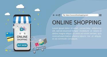 online shopping koncept. vektor illustration av online shopping koncept. online shopping banner, kopiera utrymme