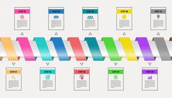 Infografik-Vorlage für die Farbverlaufs-Zeitachse. Präsentations-Business-Infografik-Vorlage mit 10 Optionen vektor