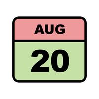 20 augusti Datum på en dagskalender vektor