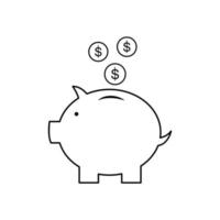 Sparschwein-Symbol und Dollar-Münzen-Symbol, das in das Sparschwein gegossen wird modernes einfaches Design geldsparende Ideen für Website-Vektor-Illustration isoliert auf weißem Hintergrund. eps 10 vektor