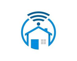 cirkelform med hus och wifi-symbol vektor