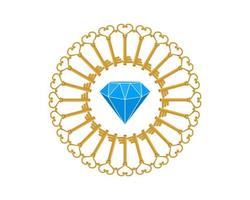 Diamant-Edelstein im kreisförmigen goldenen Schlüssel vektor