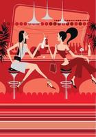två vackra flickor dricker cocktails på en nattklubb. Glamorösa unga kvinnor sitter i en bar. illustration för bakgrund. bild för utskrift, banner eller webbplats. vektor bakgrund.