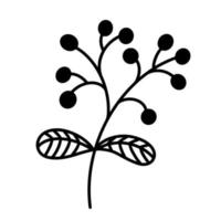 abstrakt gren av vild ros vektor ikon. handritad växt isolerad på vit bakgrund. siluett av en kvist med runda bär, ådrade löv. botanisk skiss. säsongsbetonad semester koncept