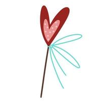 klubba vektor ikon. handritad illustration. hjärtformad karamell på en pinne. gummigodis dekorerad med ett band. festlig efterrätt för alla hjärtans dag. sött romantiskt koncept, platt stil.