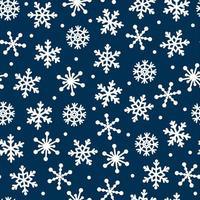 Schneefall nahtlose Vektormuster. handgezeichnete weiße Schneeflocken auf blauem Grund. Skizze von Eiskristallen, Schneesturm. festliche Vorlage für Dekoration, Kartengestaltung, Geschenkpapier, Druck, Stoff vektor