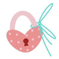 lås vektor ikon. handritad platt illustration. hjärtformat hänglås med prickar, nyckelhål, band. festligt vintageelement för alla hjärtans dag. sött romantiskt koncept, enkelt rosa föremål.