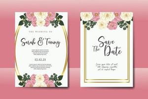 Hochzeitseinladungs-Rahmen-Set, Blumenaquarell digitale handgezeichnete rosa Mini-Rosen-Blumen-Design-Einladungskarten-Vorlage vektor