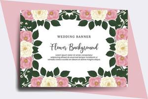 Hochzeitsbanner-Blumenhintergrund, digitale Aquarellhand gezeichnete rosa Minirosenblumen-Designschablone vektor