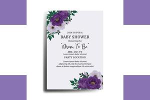 Babyparty-Grußkarte lila Pfingstrose Blumen-Design-Vorlage vektor