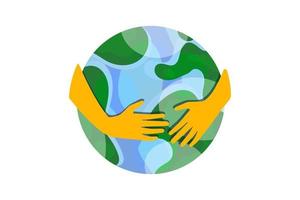 händerna håller planeten, jordklotet, jorden. vacker illustration för design. begreppet miljöskydd, av semestern. världsmiljödagen, vektor. miljöskydd. vektor