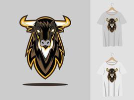 Bison-Logo-Maskottchen-Design mit T-Shirt. Bisonkopfillustration für Sportmannschaft und Druckt-shirt vektor