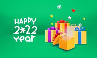 Happy 2022 Jahr Grußkarte mit Geschenkboxen vektor