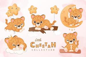 süße kleine Gepard-Clipart-Sammlung vektor