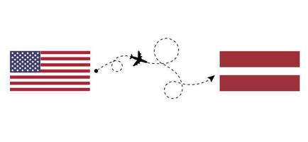flyg och resor från usa till lettland med passagerarflygplan resekoncept vektor