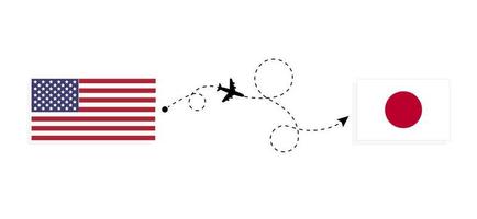 Flug und Reise von den USA nach Japan mit dem Reisekonzept des Passagierflugzeugs vektor