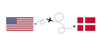 Flug und Reise von den USA nach Dänemark mit dem Reisekonzept für Passagierflugzeuge vektor