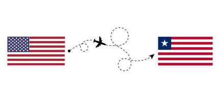 Flug und Reise von den USA nach Liberia mit dem Reisekonzept für Passagierflugzeuge vektor