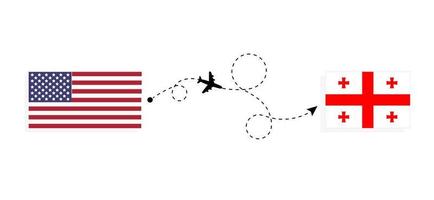 Flug und Reise von den USA nach Georgien mit dem Reisekonzept des Passagierflugzeugs vektor