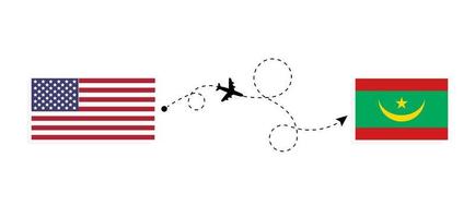 Flug und Reise von den USA nach Mauretanien mit dem Reisekonzept für Passagierflugzeuge vektor