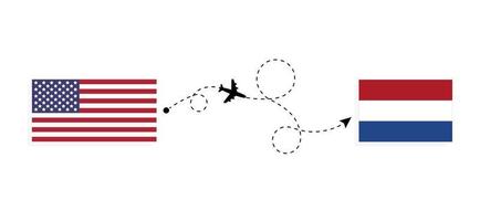 Flug und Reise von den USA in die Niederlande mit dem Reisekonzept für Passagierflugzeuge vektor