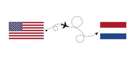 flyg och resor från usa till nederländerna med passagerarflygplan vektor