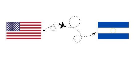 Flug und Reise von den USA nach El Salvador mit dem Reisekonzept für Passagierflugzeuge vektor