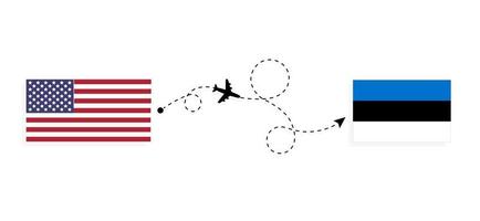 Flug und Reise von den USA nach Estland mit dem Reisekonzept des Passagierflugzeugs vektor