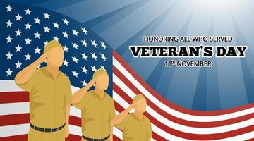 Happy Veterans Day Hintergrund mit Veteranensoldaten, die gegenwärtige Waffenillustration tun vektor