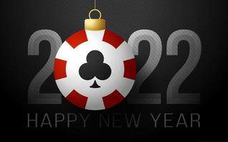 Casino 2022 Frohes neues Jahr. Sportgrußkarte mit Pokerchip auf dem Luxushintergrund. Vektor-Illustration vektor
