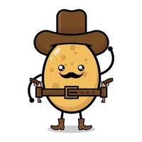 Süße Cartoon-Kartoffel, die ein Cowboy auf weißem Hintergrund ist vektor