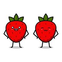 süße Cartoon-Sammlung von Erdbeerfrüchten mit verschiedenen Gesichtsausdrücken auf weißem Hintergrund vektor