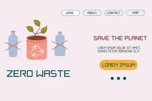 eine Vorlage, ein Landingpage-Layout mit einer Illustration ohne Plastik, ein Homepot mit einem Sprießenkonzept der nachhaltigen Entwicklung oder des Umweltschutzes. Vektorillustration in einem flachen Stil vektor