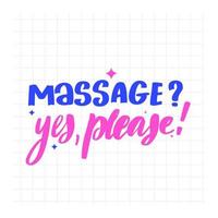 massage ja tack. handskriven stock bokstäver typografi vektor