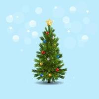 geschmückter Weihnachtsbaum auf blauem Hintergrund vektor