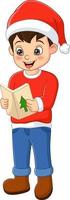 süßer kleiner Junge mit Weihnachtsmann-Kleidung, der Weihnachtslied singt vektor