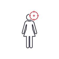 Scharfschützenzielfernrohr, das auf das weibliche schwarze Liniensymbol ausgerichtet ist. rotes Ziel und weibliches Symbol. Konzept häuslicher Gewalt. häusliche Gewalt. Vektor-Illustration vektor