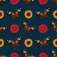 Blumen und Schmetterlinge nahtloses Vintage-Design vektor