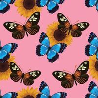 blommor och fjärilar sömlös vektor färgglad design