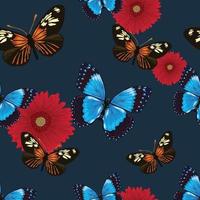 Blumen und bunte Schmetterlinge nahtlose Muster-Vektor-Design vektor