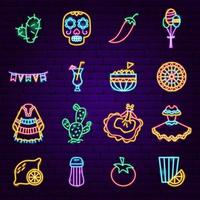 mexikanska semester neon ikoner vektor
